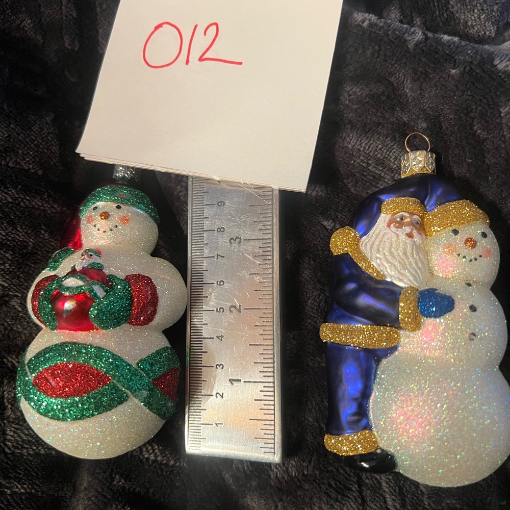 Lot of 2 Patricia Breen Friends Red Santa Glitter Snowman Glass 2000 #2016
